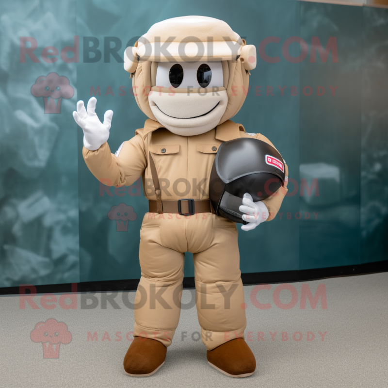 Tan American Football Helmet mascot costume character dressed with a Cargo Pants and Gloves