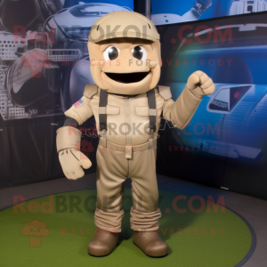 Tan American Football Helmet mascot costume character dressed with a Cargo Pants and Gloves