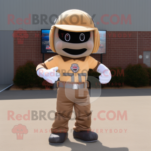 Tan American Football Helmet mascot costume character dressed with a Cargo Pants and Gloves