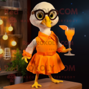Orange Gosling mascot costume character dressed with a Cocktail Dress and Eyeglasses