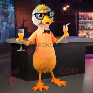 Orange Gosling mascot costume character dressed with a Cocktail Dress and Eyeglasses