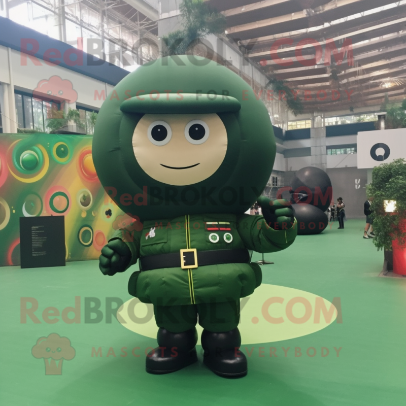 Forest Green Human Cannon Ball mascot costume character dressed with a Bomber Jacket and Rings Forest Green Human Cannon Ball mascot costume character dressed with a Bomber Jacket and Rings