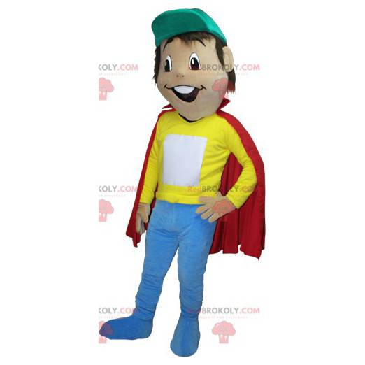 Brun gutt maskot med rød kappe - Redbrokoly.com