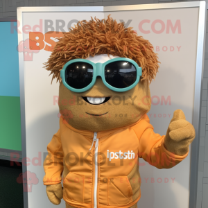 Rust Pesto Pasta mascot costume character dressed with a Windbreaker and Eyeglasses