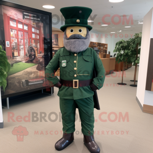 Forest Green Civil War Soldier mascot costume character dressed with a Henley Shirt and Foot pads