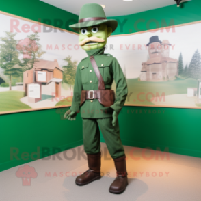 Forest Green Civil War Soldier mascot costume character dressed with a Henley Shirt and Foot pads