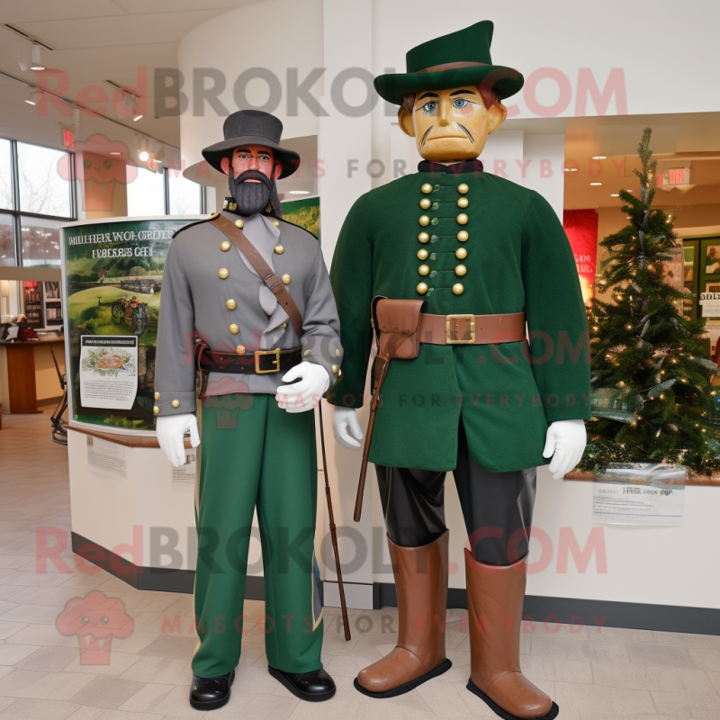 Forest Green Civil War Soldier mascot costume character dressed with a Henley Shirt and Foot pads