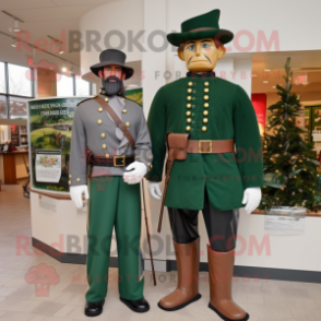 Forest Green Civil War Soldier mascot costume character dressed with a Henley Shirt and Foot pads