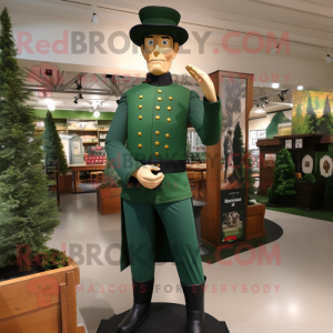 Forest Green Civil War Soldier mascot costume character dressed with a Henley Shirt and Foot pads