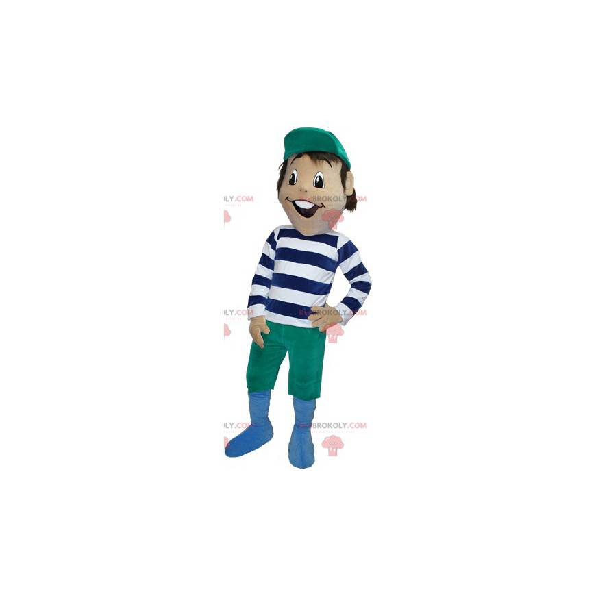 Brun gutt maskot med stripete antrekk - Redbrokoly.com