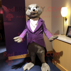 Lavender Otter mascot costume character dressed with a Suit Jacket and Cufflinks
