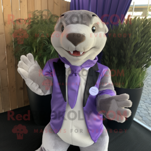 Lavender Otter mascot costume character dressed with a Suit Jacket and Cufflinks