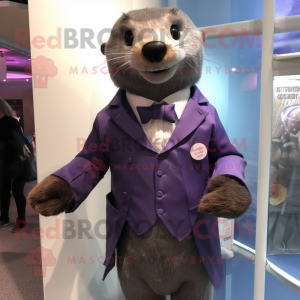 Lavender Otter mascot costume character dressed with a Suit Jacket and Cufflinks