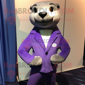 Lavender Otter mascot costume character dressed with a Suit Jacket and Cufflinks