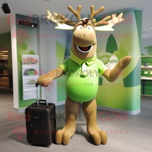 Olive Irish Elk mascot costume character dressed with a Swimwear and Briefcases