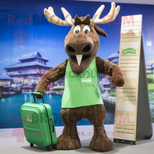 Olive Irish Elk mascot costume character dressed with a Swimwear and Briefcases