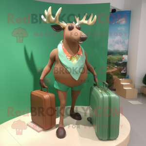 Olive Irish Elk mascot costume character dressed with a Swimwear and Briefcases