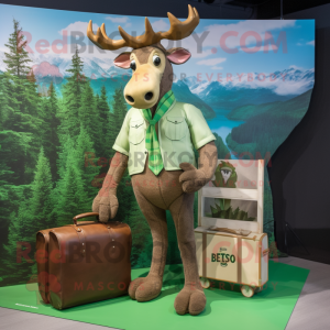 Olive Irish Elk mascot costume character dressed with a Swimwear and Briefcases