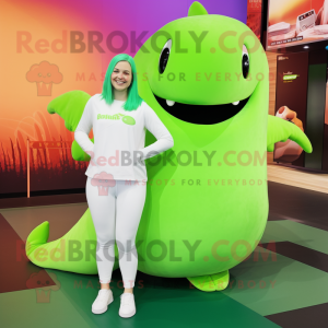 Lime Green Beluga Whale mascot costume character dressed with a Leggings and Keychains