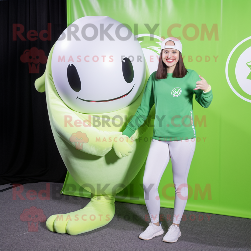 Lime Green Beluga Whale mascot costume character dressed with a Leggings and Keychains Lime Green Beluga Whale mascot costume character dressed with a Leggings and Keychains