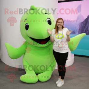 Lime Green Beluga Whale mascot costume character dressed with a Leggings and Keychains