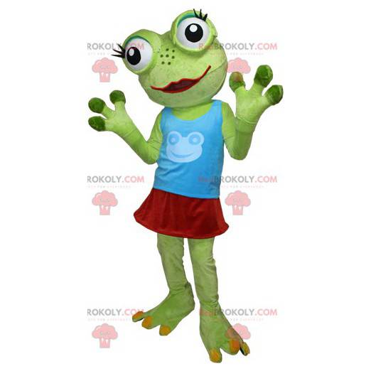 Mascota de rana verde muy divertida con ojos grandes -