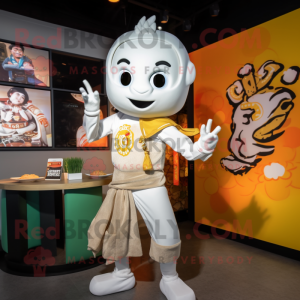 White Pad Thai mascot costume character dressed with a Graphic Tee and Watches