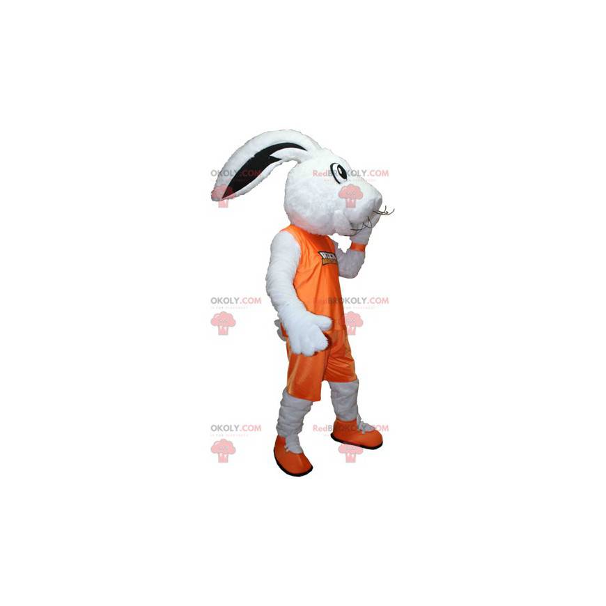 White rabbit mascot dressed in an orange sports outfit - White rabbit mascot dressed in an orange sports outfit -