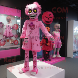 Pink Undead mascot costume character dressed with a Playsuit and Cummerbunds