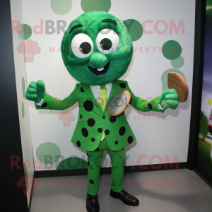 Green Pizza mascot costume character dressed with a Suit Jacket and Cufflinks