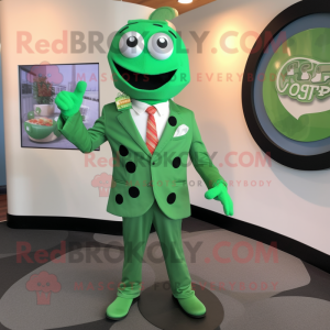 Green Pizza mascot costume character dressed with a Suit Jacket and Cufflinks