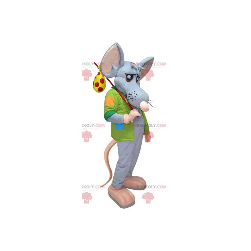 Riesiges Rattenmaskottchen in Blau und Rosa mit Jacke und Riesiges Rattenmaskottchen in Blau und Rosa mit Jacke und