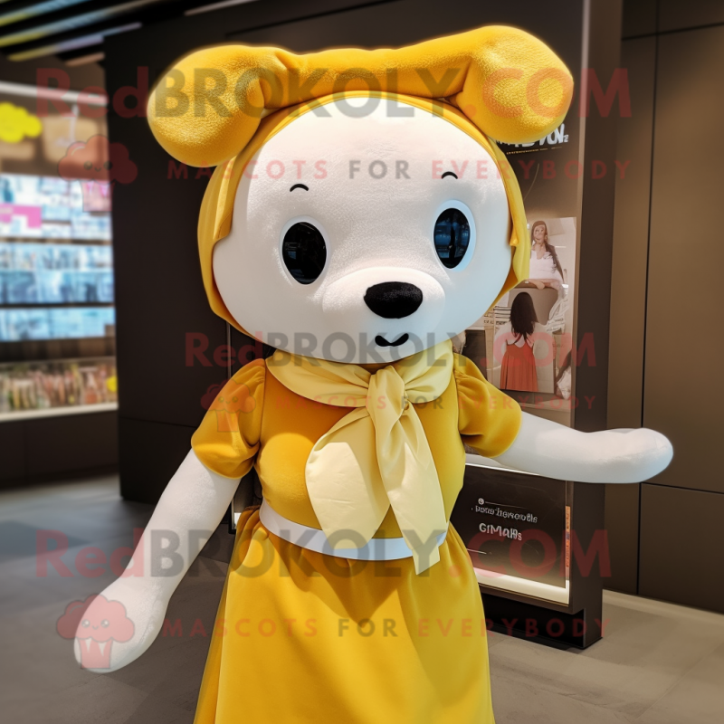 Yellow Ermine mascot costume character dressed with a Blouse and Headbands