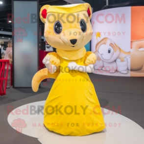 Yellow Ermine mascot costume character dressed with a Blouse and Headbands