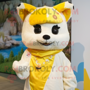 Yellow Ermine mascot costume character dressed with a Blouse and Headbands