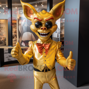 Gold Devil mascot costume character dressed with a Henley Shirt and Bow ties