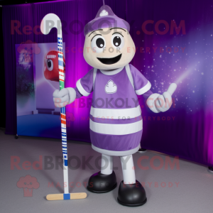 Purple Ice Hockey Stick mascot costume character dressed with a Maxi Dress and Bracelets