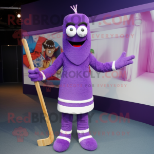 Purple Ice Hockey Stick mascot costume character dressed with a Maxi Dress and Bracelets