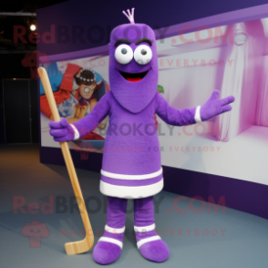Purple Ice Hockey Stick mascot costume character dressed with a Maxi Dress and Bracelets