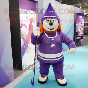Purple Ice Hockey Stick mascot costume character dressed with a Maxi Dress and Bracelets