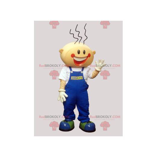 Glimlachende jongensmascotte met overall - Redbrokoly.com