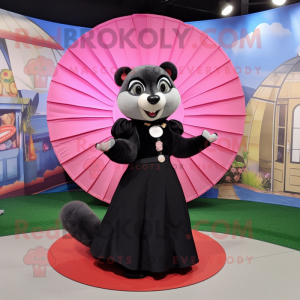 Black Ferret mascot costume character dressed with a Circle Skirt and Clutch bags