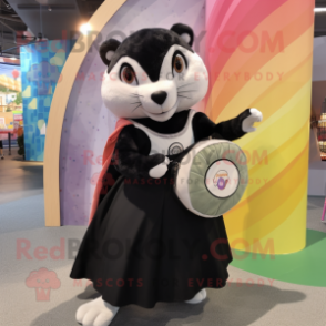 Black Ferret mascot costume character dressed with a Circle Skirt and Clutch bags