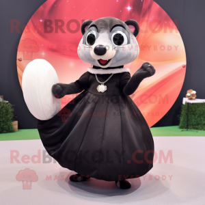 Black Ferret mascot costume character dressed with a Circle Skirt and Clutch bags