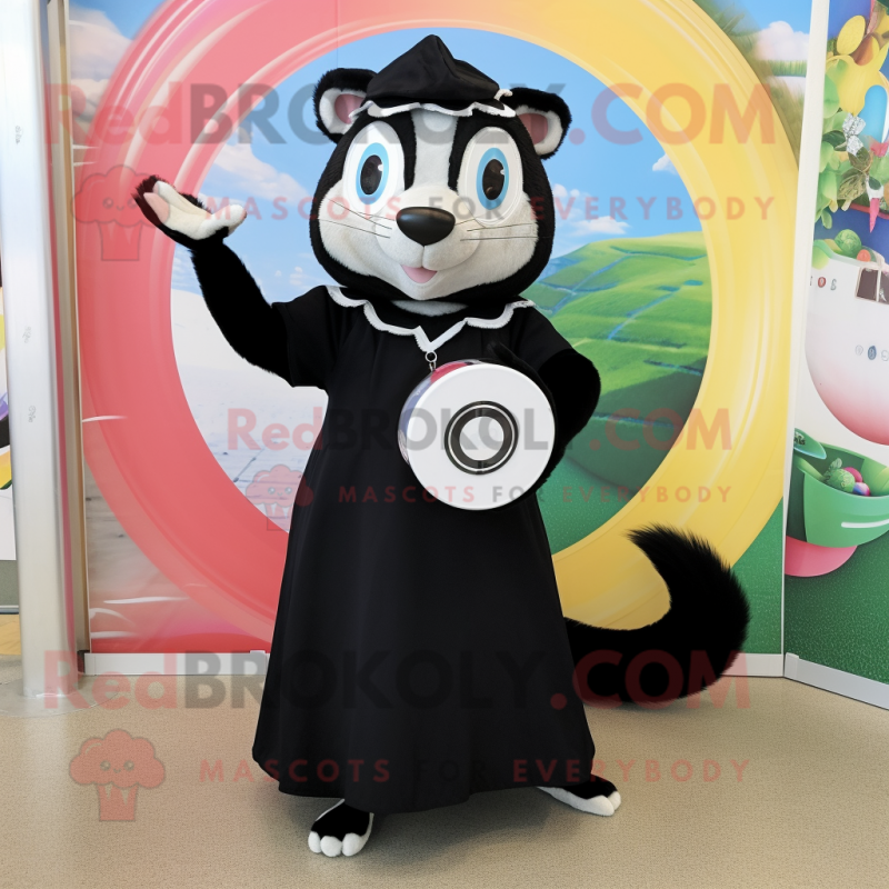 Black Ferret mascot costume character dressed with a Circle Skirt and Clutch bags