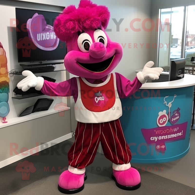 Magenta Clown mascot costume character dressed with a Tank Top and Bow ties