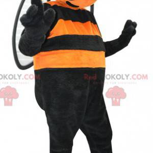Oransje og svart bie-maskot med store øyne - Redbrokoly.com