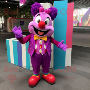 Magenta Clown mascot costume character dressed with a Tank Top and Bow ties