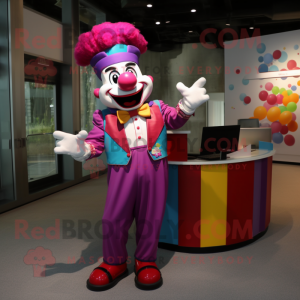 Magenta Clown mascot costume character dressed with a Tank Top and Bow ties