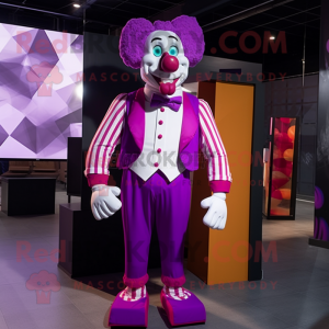 Magenta Clown mascot costume character dressed with a Tank Top and Bow ties